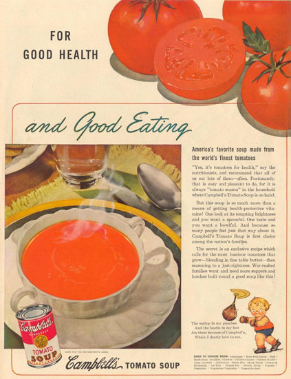 Campbells Tomato Soup And Good Eating 1944 | Vintage Ad and Cover Art 1891-1970