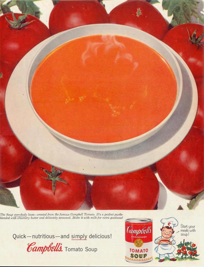 Campbells Tomato Soup Start Your Meal 1955 | Vintage Ad and Cover Art 1891-1970