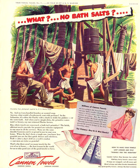 Cannon Towels No Bath Salts 1943 | Vintage War Propaganda Posters 1891-1970