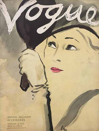 Carl Erickson Vogue Cover 1932-02-15 Copyright | Vogue Magazine Graphic Art Covers 1902-1958