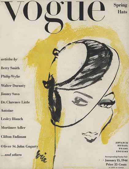 Carl Erickson Vogue Cover 1944-01-15 Copyright | Vogue Magazine Graphic Art Covers 1902-1958