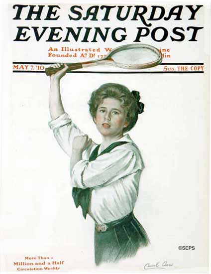 Carol Aus Saturday Evening Post Cover Tennis 1910_05_07 | The Saturday Evening Post Graphic Art Covers 1892-1930