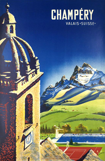 Champery Valais Suisse Switzerland 1945 | Vintage Travel Posters 1891-1970