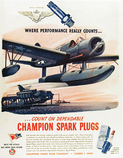 Champion Spark Plugs Performance Counts 1940s | Vintage War Propaganda Posters 1891-1970