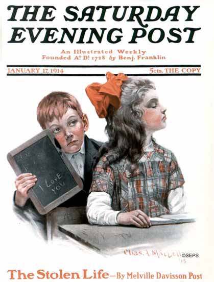 Charles A MacLellan Saturday Evening Post Cover I Love You 1914_01_17 | The Saturday Evening Post Graphic Art Covers 1892-1930