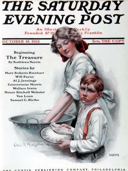 Charles A MacLellan Saturday Evening Post Kitchen Aid 1913_10_18 | The Saturday Evening Post Graphic Art Covers 1892-1930