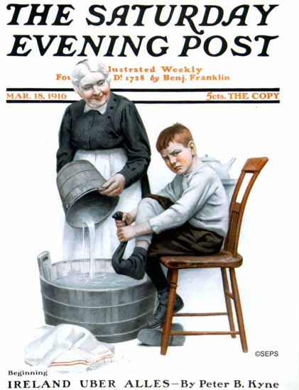 Charles A MacLellan Saturday Evening Post The Bath 1916_03_18 | The Saturday Evening Post Graphic Art Covers 1892-1930