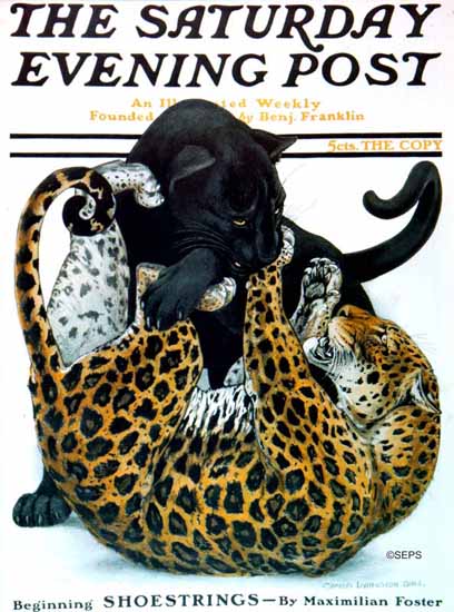 Charles Livingston Bull Saturday Evening Post Leopard Panther 1916_11_18 | The Saturday Evening Post Graphic Art Covers 1892-1930