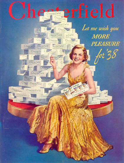 Chesterfield 1937 More Pleasure For 1938 | Sex Appeal Vintage Ads and Covers 1891-1970