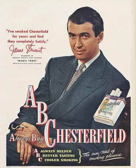 Chesterfield ABC Ad James Stewart | Vintage Ad and Cover Art 1891-1970