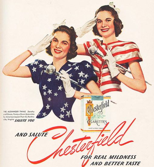 Chesterfield Alexander Twins Drum Majorettes | Sex Appeal Vintage Ads and Covers 1891-1970