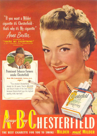 Chesterfield Anne Baxter My Everything 1949 | Vintage Ad and Cover Art 1891-1970