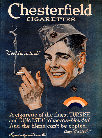 Chesterfield Cigarettes Gee Im In Luck 1917 | Vintage Ad and Cover Art 1891-1970