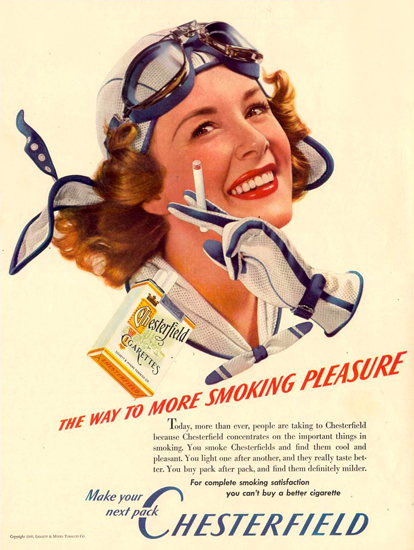 Chesterfield Cigarettes Pilot Girl 1940 | Vintage Ad and Cover Art 1891-1970