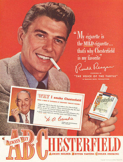 Chesterfield Cigarettes Ronald Reagan 1948 | Sex Appeal Vintage Ads and Covers 1891-1970