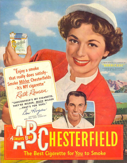 Chesterfield Cigarettes Ruth Roman 1950 | Sex Appeal Vintage Ads and Covers 1891-1970