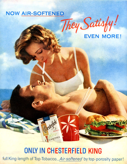 Chesterfield Cigarettes Satisfy Even More 1960 | Sex Appeal Vintage Ads and Covers 1891-1970