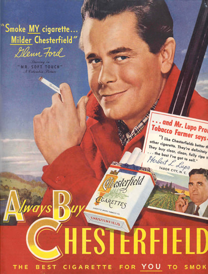 Chesterfield Glenn Ford Mr Soft Touch | Sex Appeal Vintage Ads and Covers 1891-1970