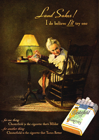 Chesterfield Land Sakes 1935 Grandma Tries One | Vintage Ad and Cover Art 1891-1970