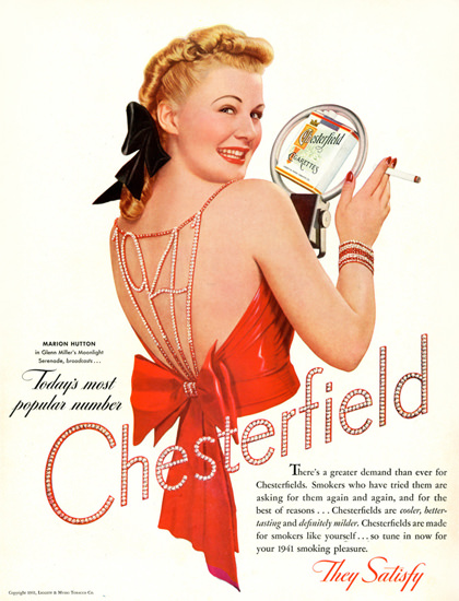 Chesterfield M Hutton Glenn Miller Moonlight 1941 | Sex Appeal Vintage Ads and Covers 1891-1970