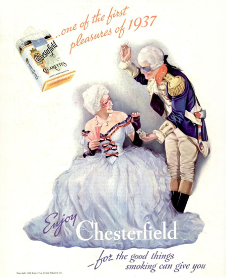 Chesterfield One Of The First Pleasures Of 1937 | Sex Appeal Vintage Ads and Covers 1891-1970