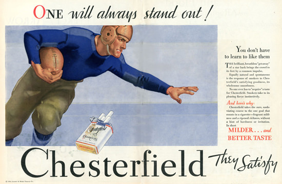 Chesterfield One Will Always Stand Out 1937 | Sex Appeal Vintage Ads and Covers 1891-1970