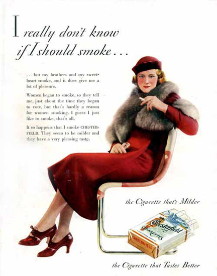 Chesterfield Really Dont Know If I Should Smoke | Sex Appeal Vintage Ads and Covers 1891-1970