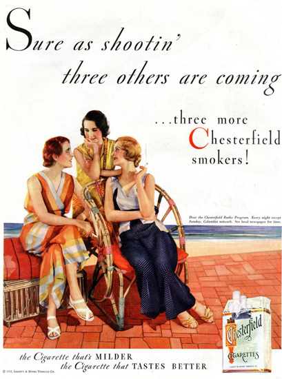 Chesterfield Sure As Shootin Girls 1932 | Sex Appeal Vintage Ads and Covers 1891-1970