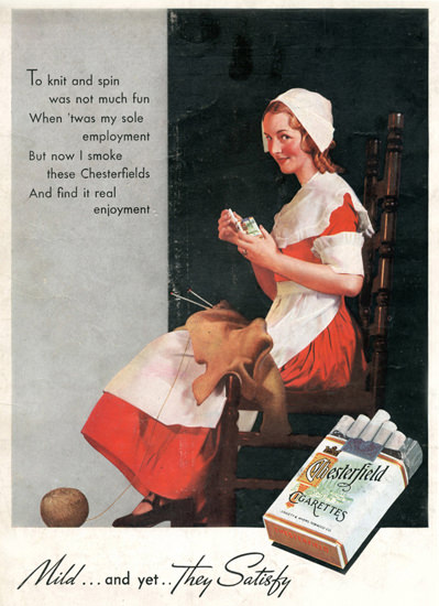 Chesterfield To Knit Was Not Much Fun 1935 | Sex Appeal Vintage Ads and Covers 1891-1970