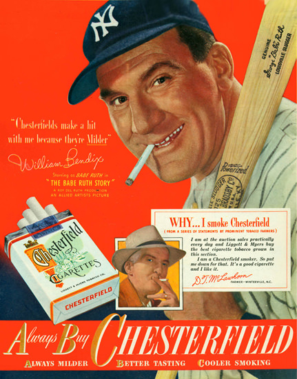 Chesterfield William Bendix Babe Ruth 1948 | Vintage Ad and Cover Art 1891-1970