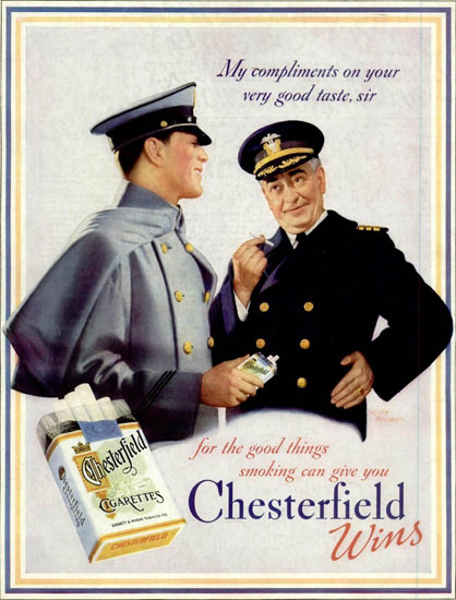 Chesterfield Wins Compliments Cigarettes | Vintage Ad and Cover Art 1891-1970