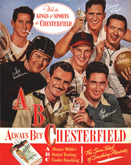 Chesterfield With The Kings Of Sports 1947 | Sex Appeal Vintage Ads and Covers 1891-1970