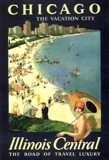 Chicago Vacation City Illinois Central Travel Luxery | Vintage Travel Posters 1891-1970