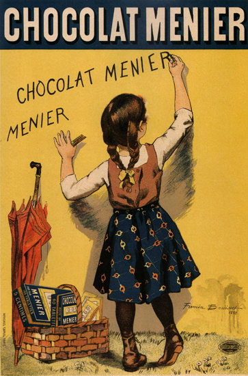 Chocolat Menier Chile Chocolate Girl Writing 1893 | Vintage Ad and Cover Art 1891-1970