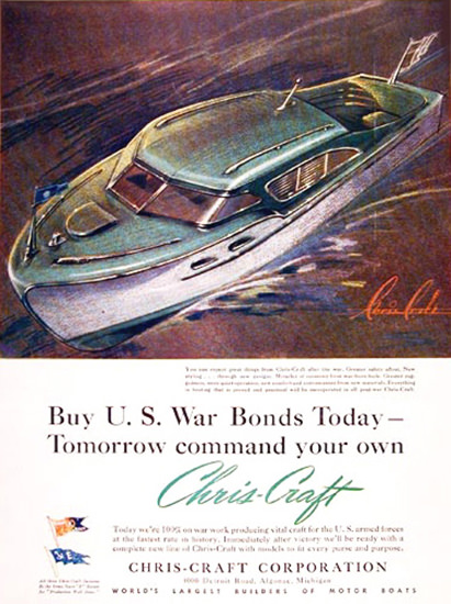 Chris-Craft Boats 1943 US War Bonds Today | Vintage War Propaganda Posters 1891-1970