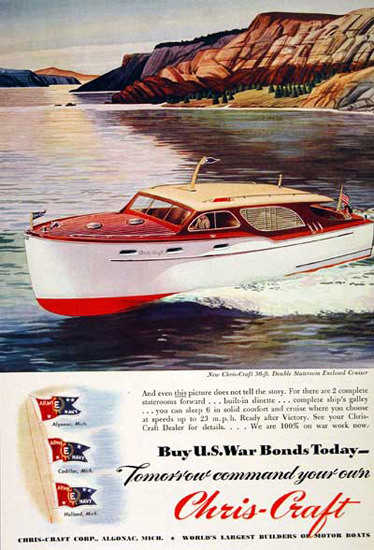 Chris-Craft Cruiser 1945 US War Bonds | Vintage War Propaganda Posters 1891-1970