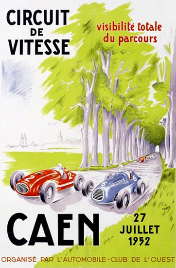 Circuit De Vitesse Caen Alley 1952 P Hervieu | Vintage Ad and Cover Art 1891-1970