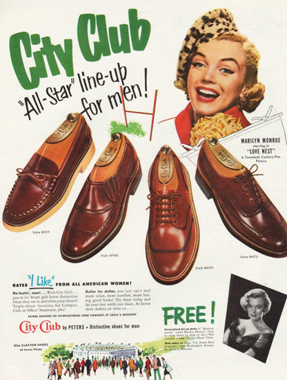 City Club Shoes Marilyn Monroe 1951 | Mad Men Art | Vintage Ad Art ...