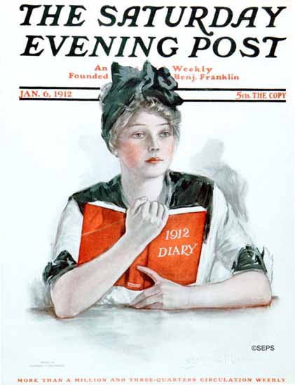 Clarence F Underwood Cover Saturday Evening Post Diary 1912_01_06 | The Saturday Evening Post Graphic Art Covers 1892-1930