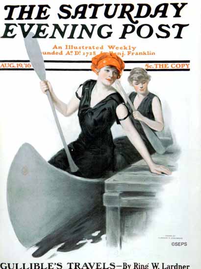 Clarence F Underwood Saturday Evening Post Canoeing 1916_08_19 | The Saturday Evening Post Graphic Art Covers 1892-1930