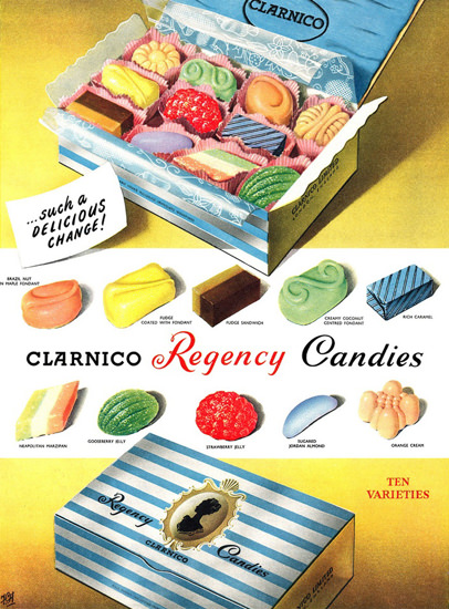 Clarnico Regancy Candies Ten Varieties | Vintage Ad and Cover Art 1891-1970