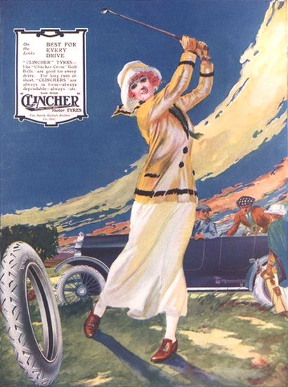 Clincher Motor Tyres 1919 Golfing Girl | Vintage Ad and Cover Art 1891-1970