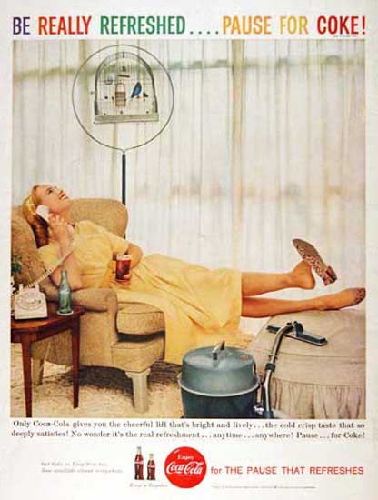 Coca-Cola 1959 Relaxing Housewife Vacuum | Sex Appeal Vintage Ads and Covers 1891-1970