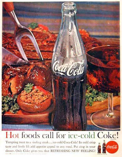 Coca-Cola 1960 Hot Foods Call For Ice-Cold Coke | Vintage Ad and Cover Art 1891-1970