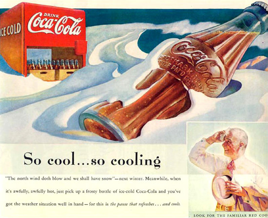 Coca-Cola Bottle In The Snow 1937 | Vintage Ad and Cover Art 1891-1970