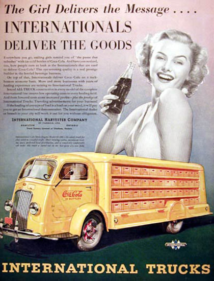 Coca-Cola Delivered By Yellow Int Truck 1938 Girl | Sex Appeal Vintage Ads and Covers 1891-1970