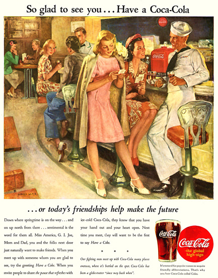 Coca-Cola Flirt In The Bar So Glad To See You | Sex Appeal Vintage Ads and Covers 1891-1970