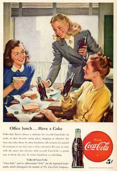 Coca-Cola Girls Office Lunch 1947 | Sex Appeal Vintage Ads and Covers 1891-1970