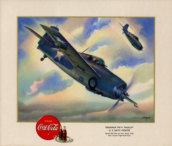 Coca-Cola Grumman F4F-4 Wildcat Fighter 1943 | Vintage War Propaganda Posters 1891-1970