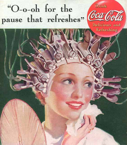 Coca-Cola Hot Girl Hair Roller For The Pause | Sex Appeal Vintage Ads and Covers 1891-1970